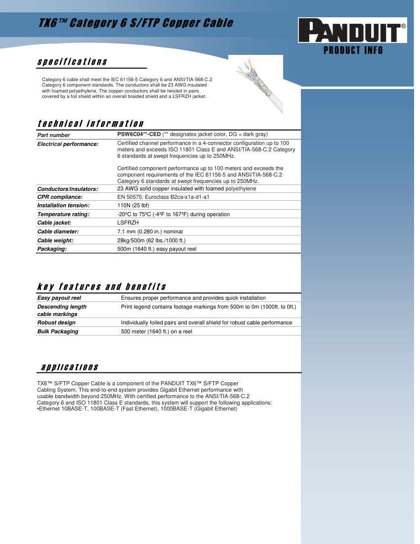 Panduit PSW6C04 cut sheet — first page