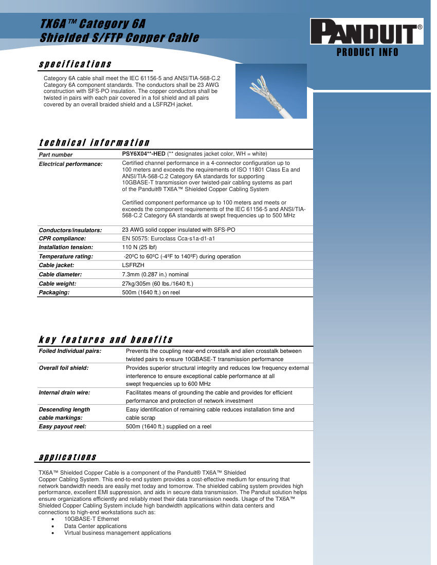 Panduit PSY6X04 cut sheet — first page