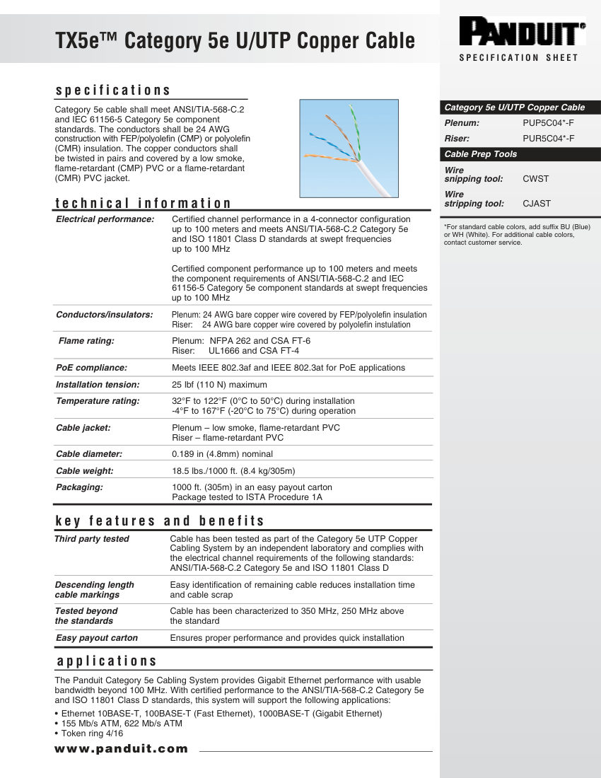 Panduit PUP5C04*-F cut sheet — first page