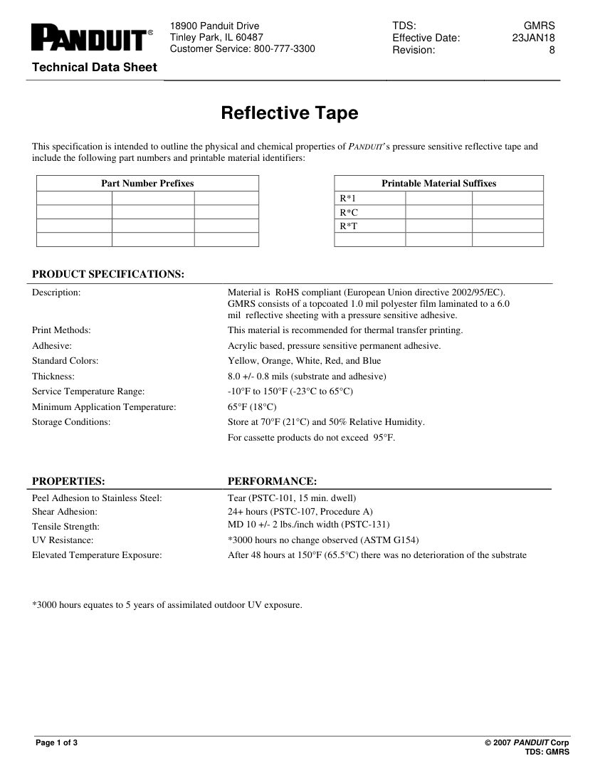 Panduit R*1 cut sheet — first page