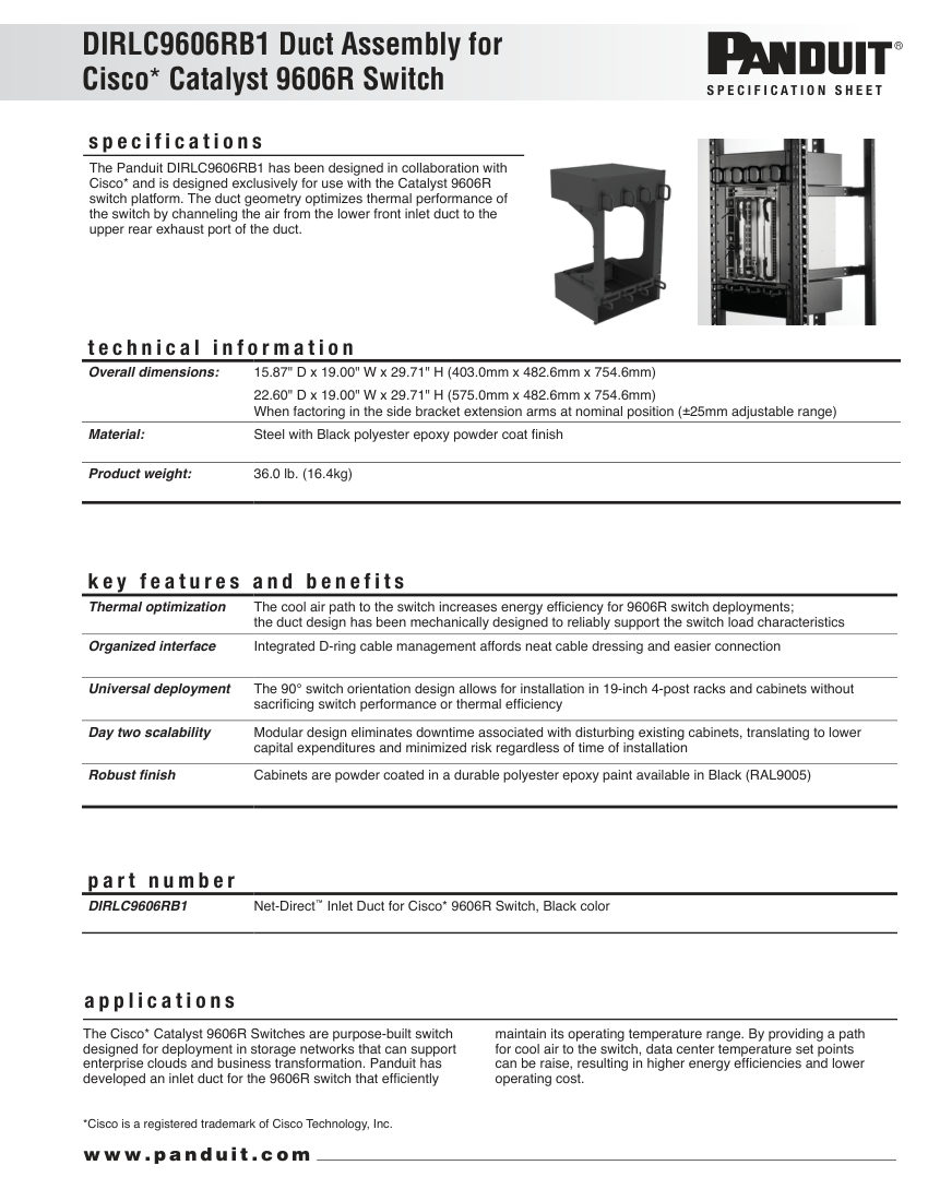 Panduit RKSP196--WW-ENG cut sheet — first page