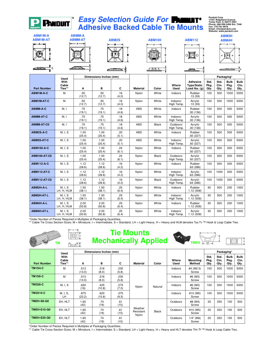 Panduit SA102N90-WA cut sheet — first page