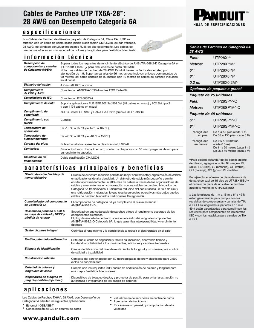 Panduit TX6A-28 cut sheet — first page