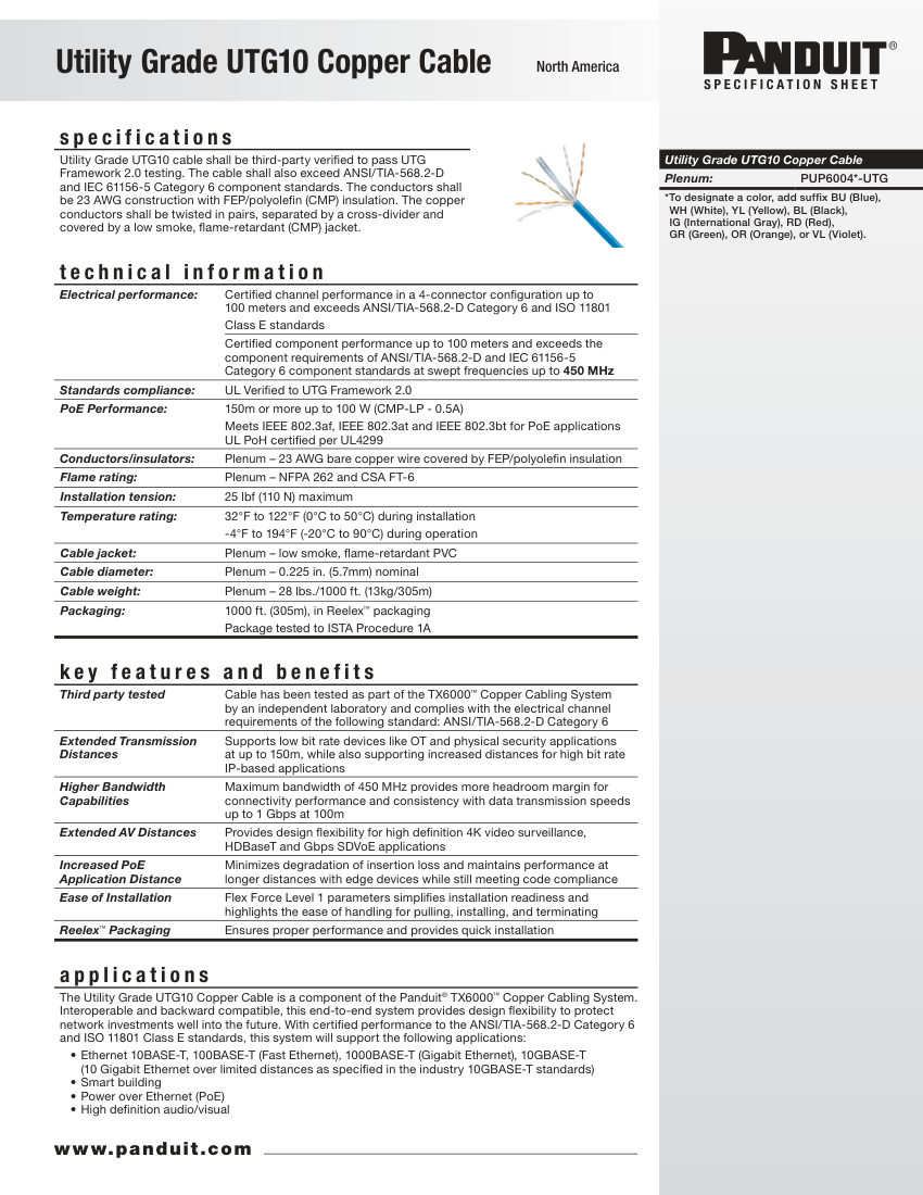 Panduit UTG10 cut sheet — first page