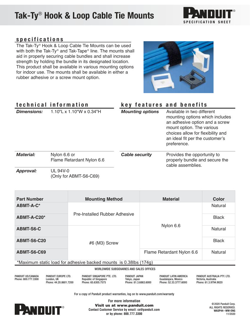 Panduit WASP44--WW-ENG cut sheet — first page