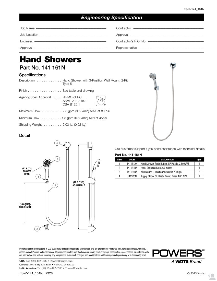 Powers 141 161N cut sheet — first page