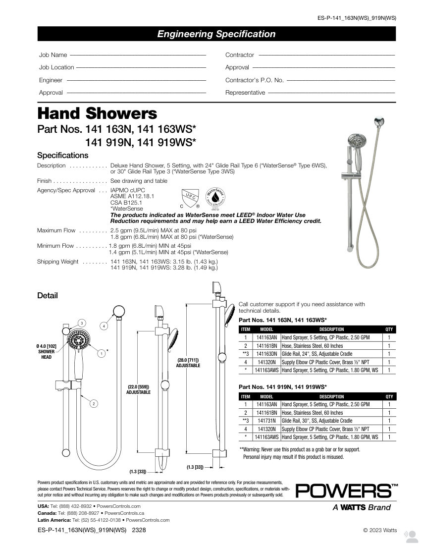Powers 141 163 cut sheet — first page