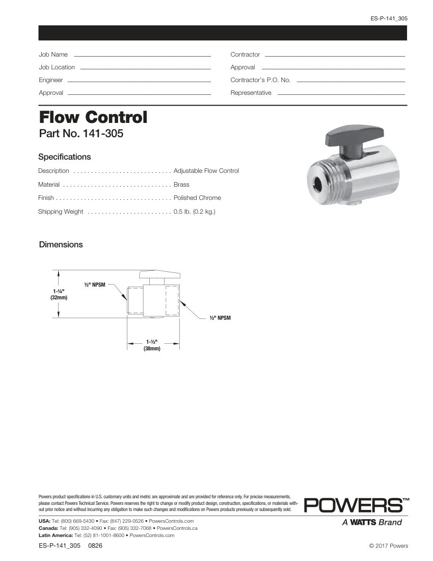 Powers 141-305 cut sheet — first page