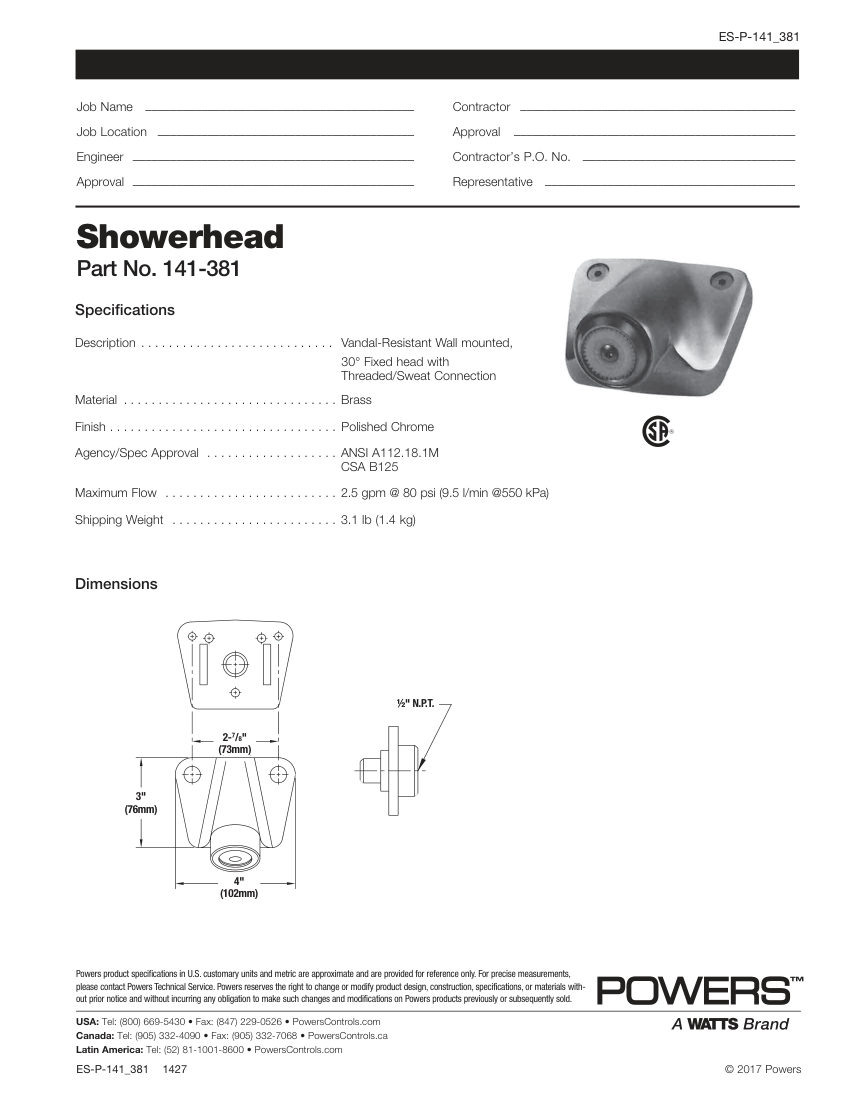 Powers 141-381 cut sheet — first page