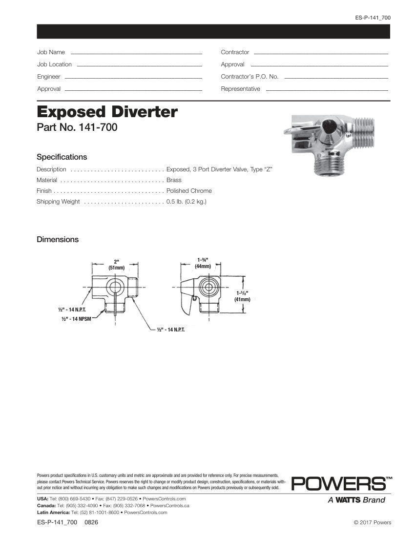 Powers 141-700 cut sheet — first page