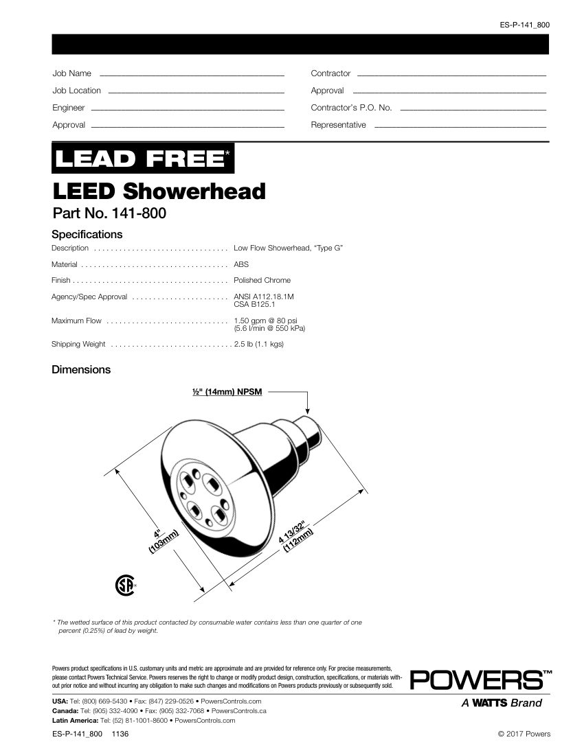 Powers 141-800 cut sheet — first page