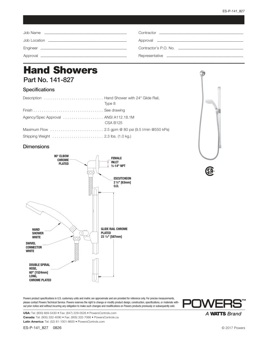 Powers 141-827 cut sheet — first page