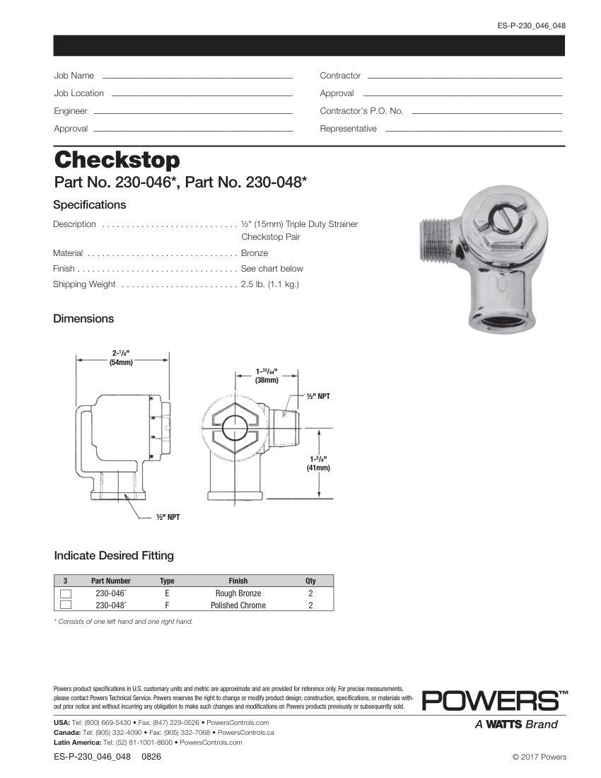 Powers 230 cut sheet — first page