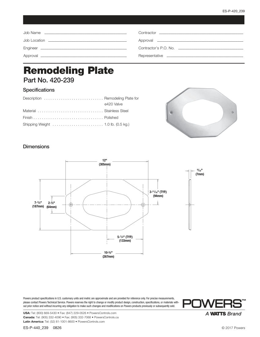 Powers 420-239 cut sheet — first page