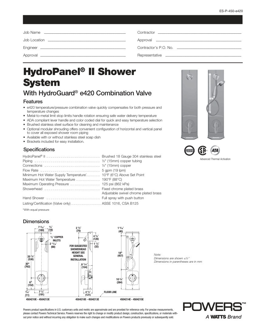 Powers 450421 cut sheet — first page
