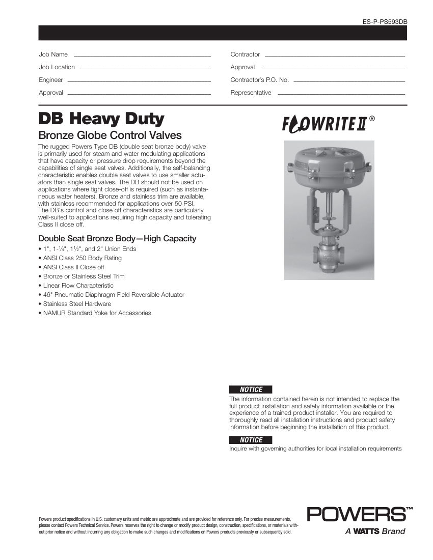 Powers 593-DB cut sheet — first page