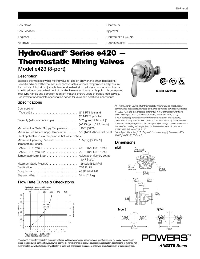 Powers e423 cut sheet — first page