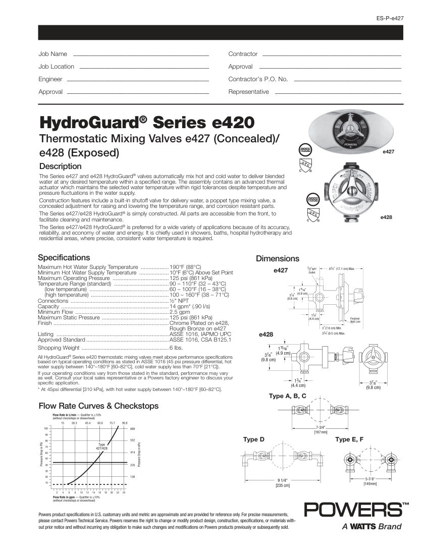 Powers e427/e428 cut sheet — first page