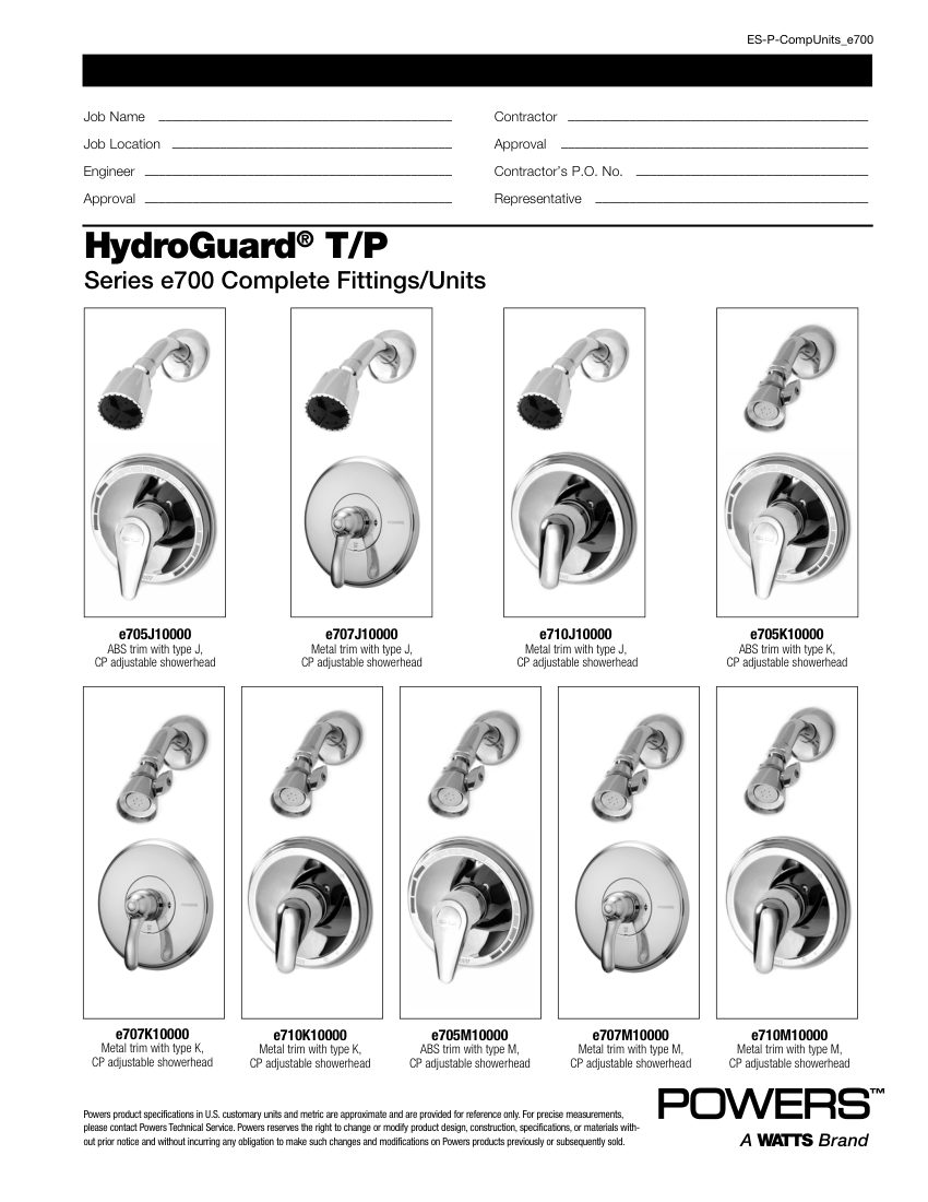 Powers e7 cut sheet — first page
