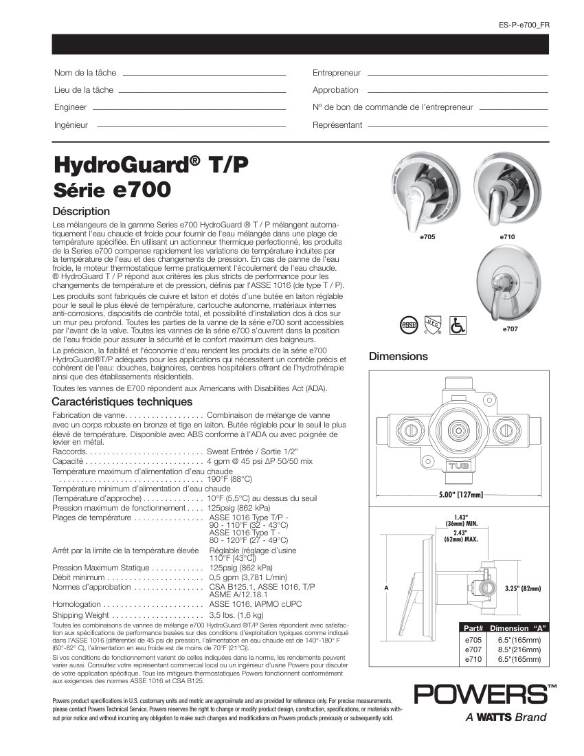 Powers e700 cut sheet — first page