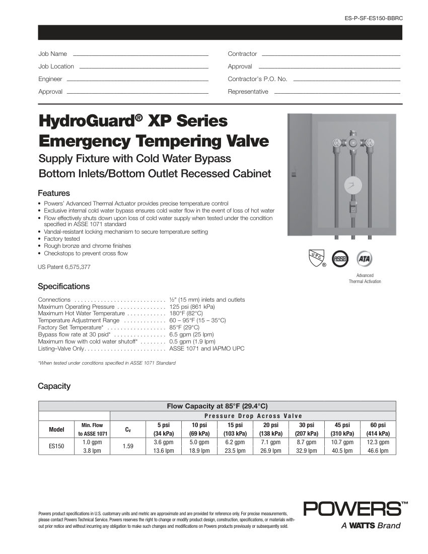 Powers ES-P-SF-ES150-BBRC cut sheet — first page