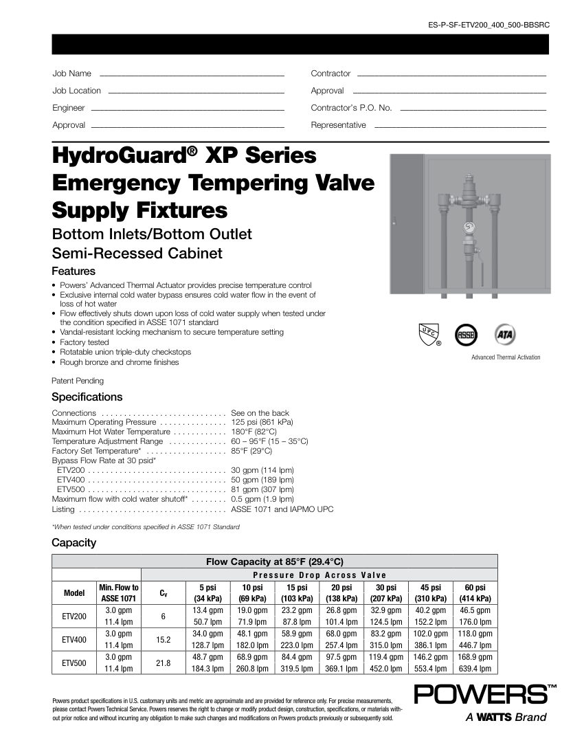 Powers ETV-200 cut sheet — first page