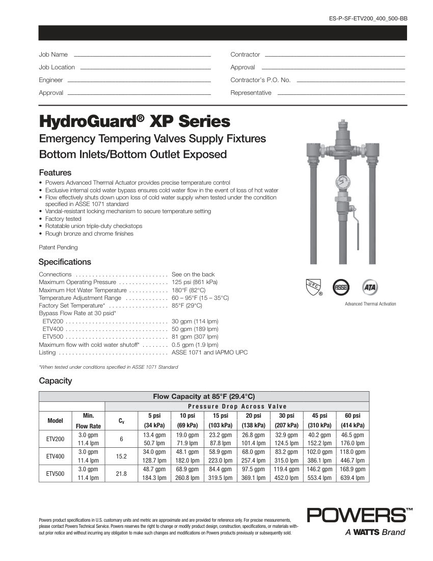 Powers ETV200AF000 cut sheet — first page