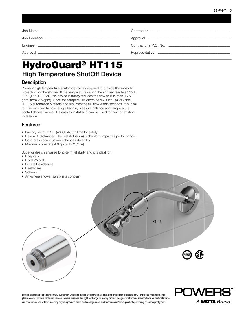 Powers HT115 cut sheet — first page