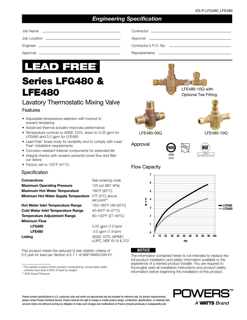 Powers LFE480-00Q cut sheet — first page