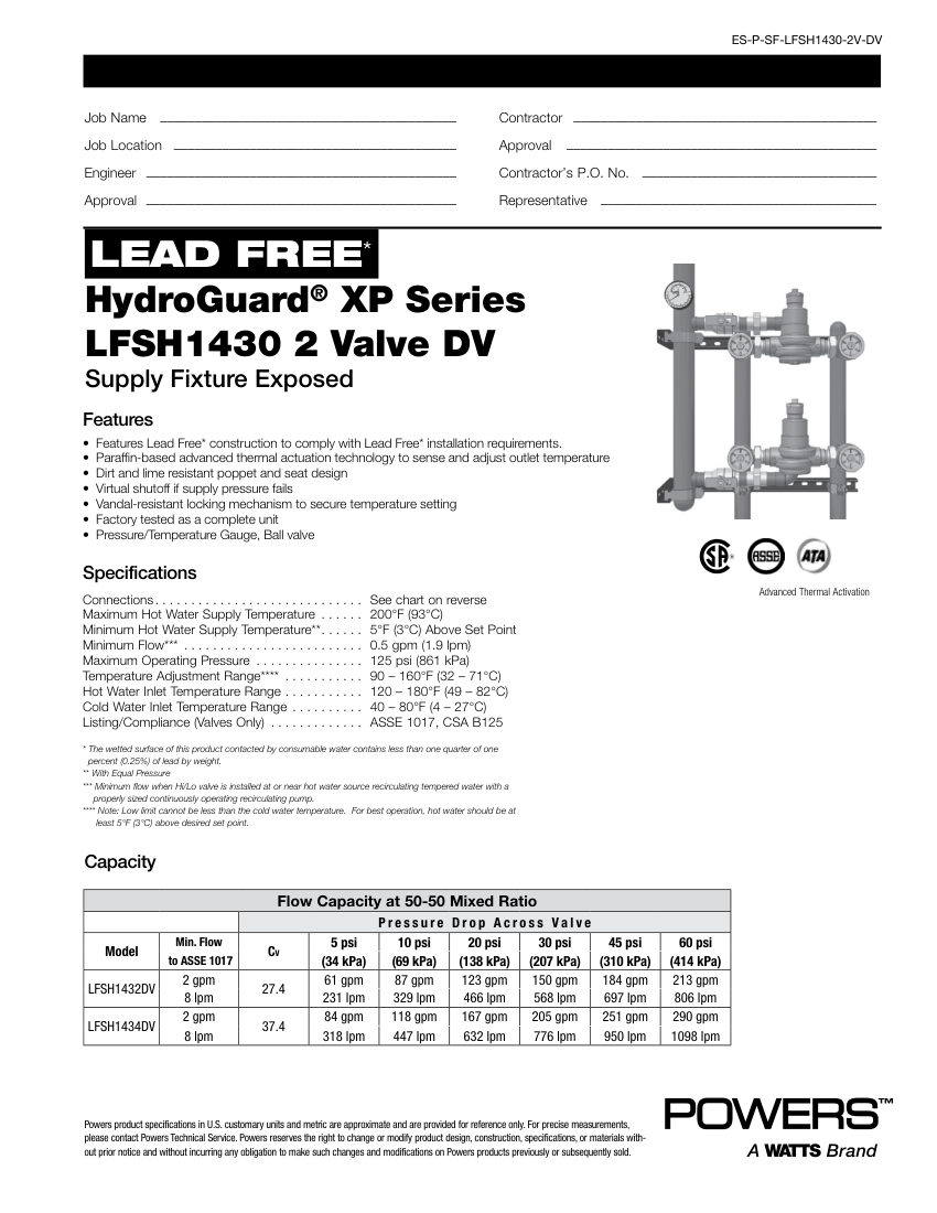 Powers LFSH1432DV-AEM0 cut sheet — first page