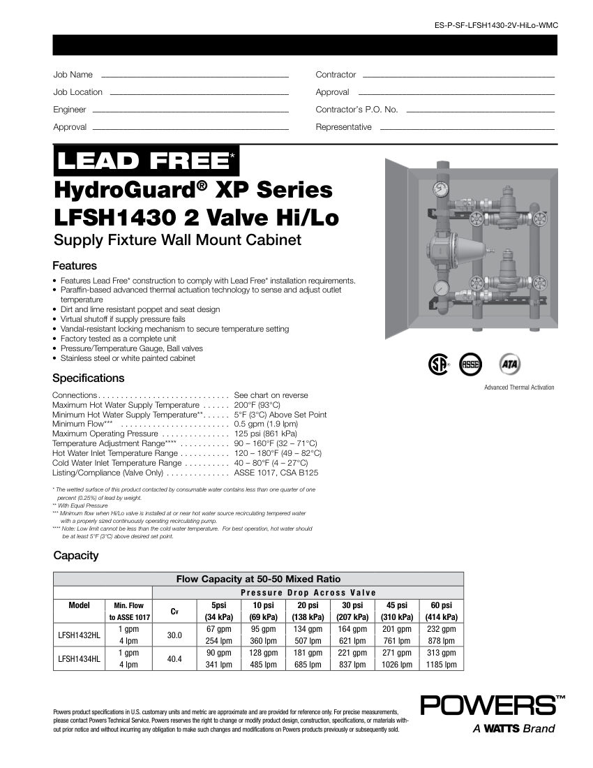 Powers LFSH1432HL cut sheet — first page