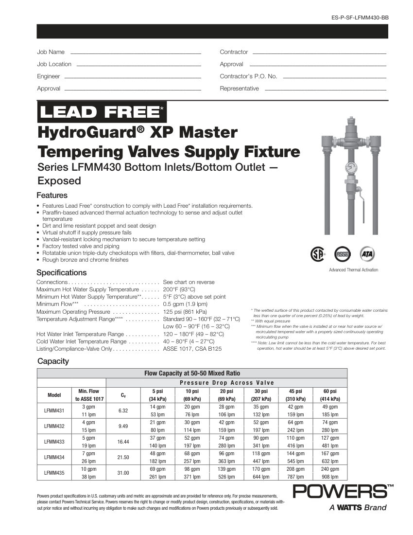 Powers Powers ES-P-SF-LFMM430-BB cut sheet — first page