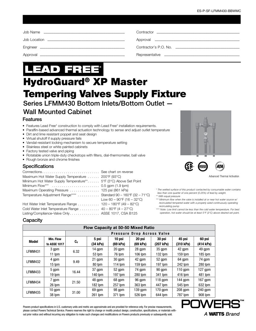 Powers Powers ES-P-SF-LFMM430-BBWMC cut sheet — first page