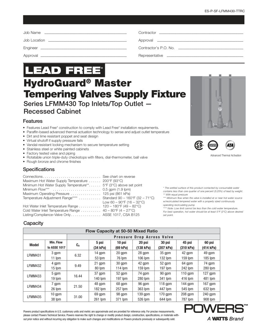 Powers Powers ES-P-SF-LFMM430-TTRC cut sheet — first page