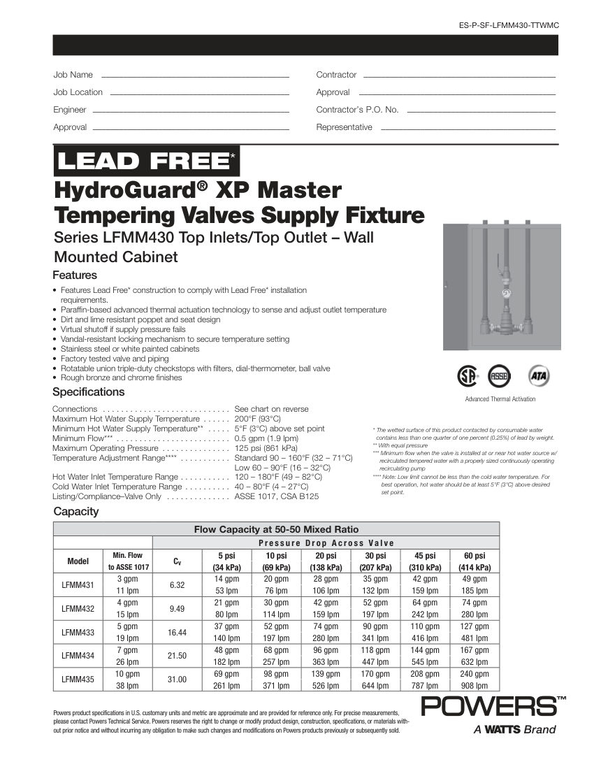 Powers Powers ES-P-SF-LFMM430-TTWMC cut sheet — first page