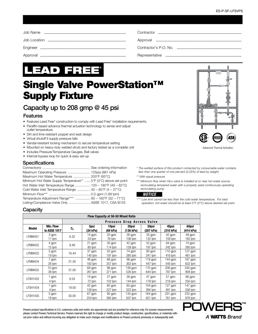 Powers PowerStation XP Single and Multi-Valve - Single Valve cut sheet — first page