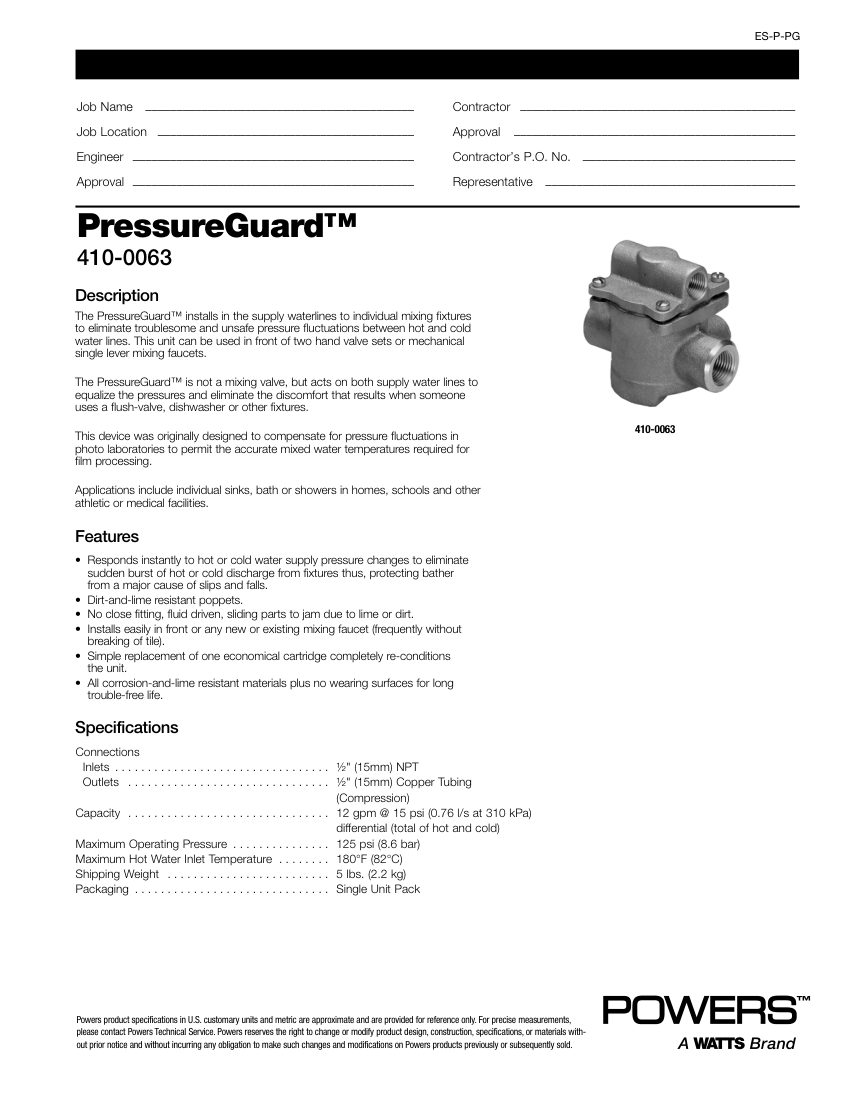 Powers  cut sheet — first page
