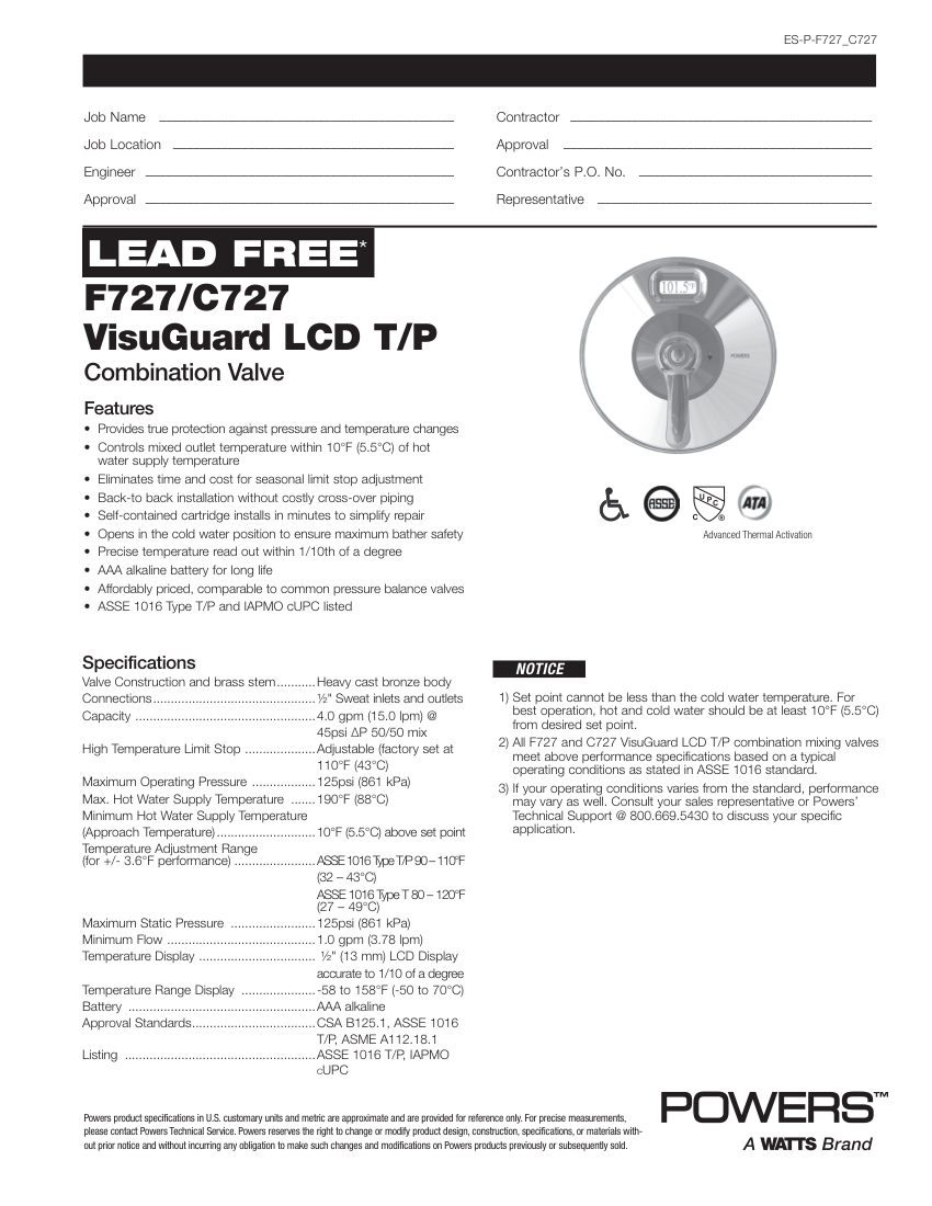Powers cut sheet — first page