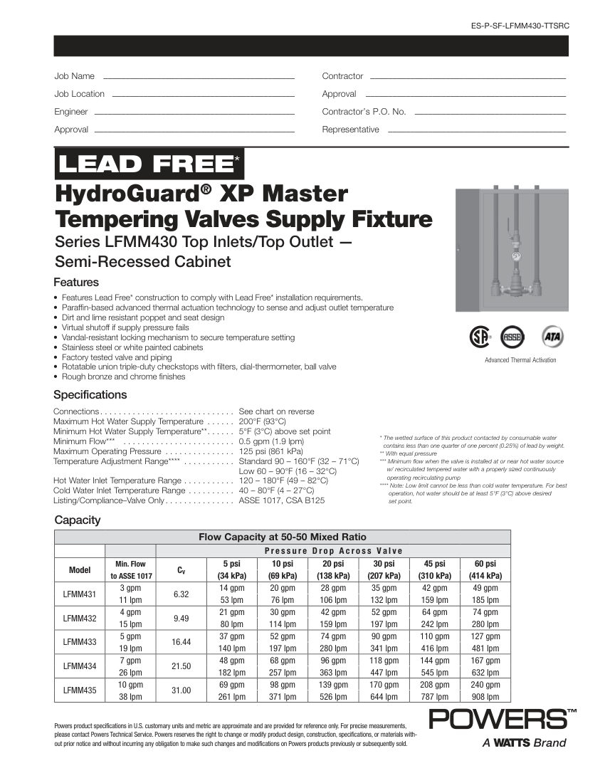 Powers cut sheet — first page