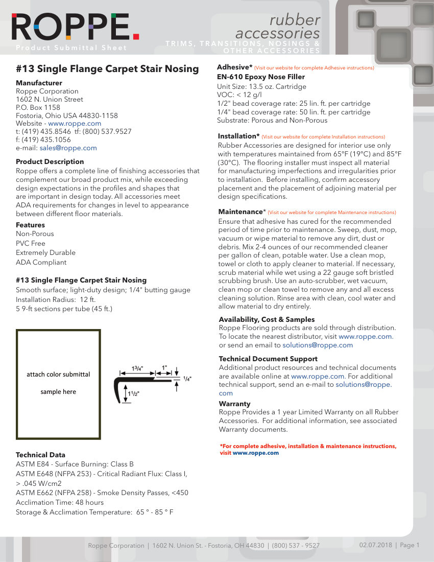 Roppe 13STAIRNOSING cut sheet — first page