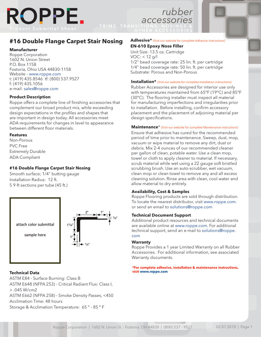 Roppe 16STAIRNOSING cut sheet — first page