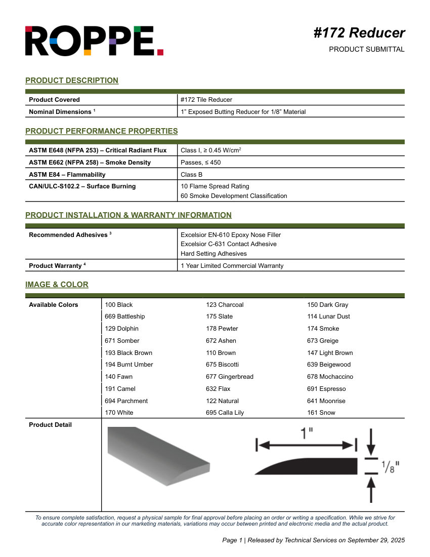 Roppe 172REDUCER cut sheet — first page