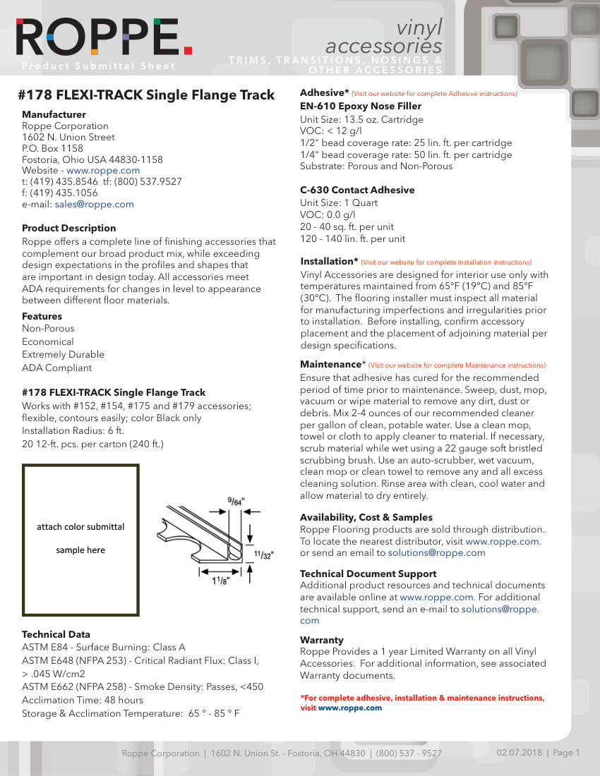 Roppe 178TRACK cut sheet — first page