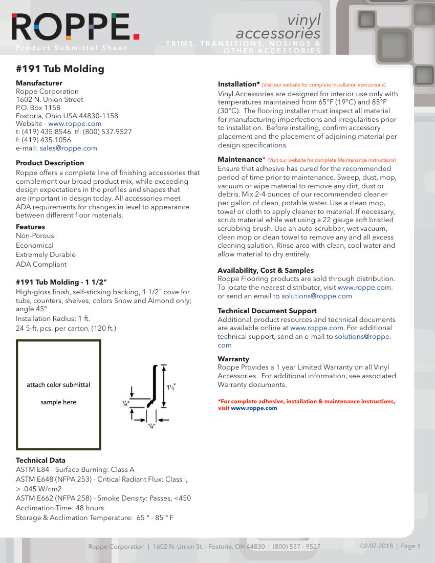 Roppe 191TUBMOLDING cut sheet — first page