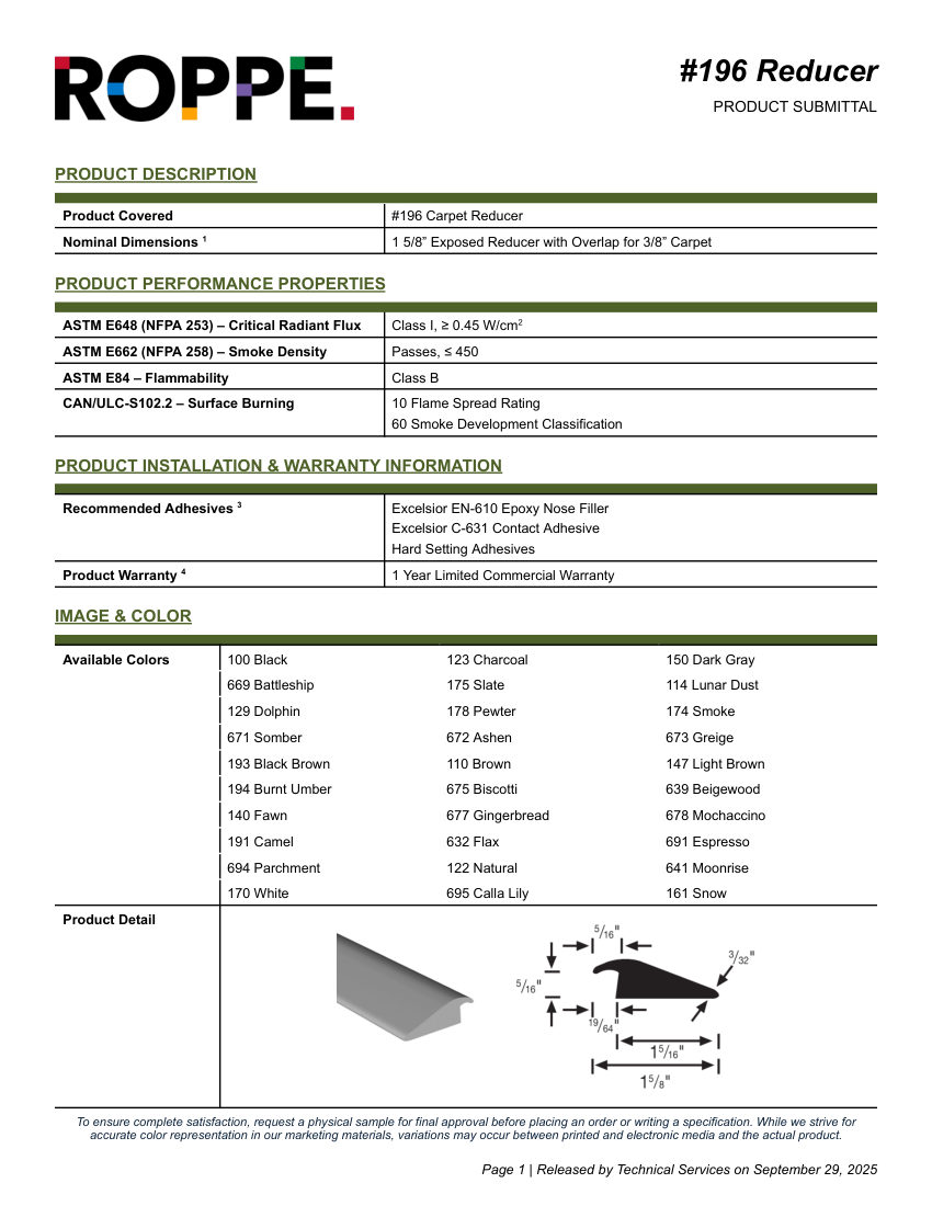 Roppe 196REDUCER cut sheet — first page