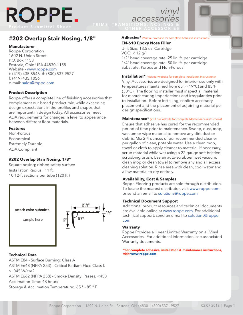 Roppe 202STAIRNOSING cut sheet — first page