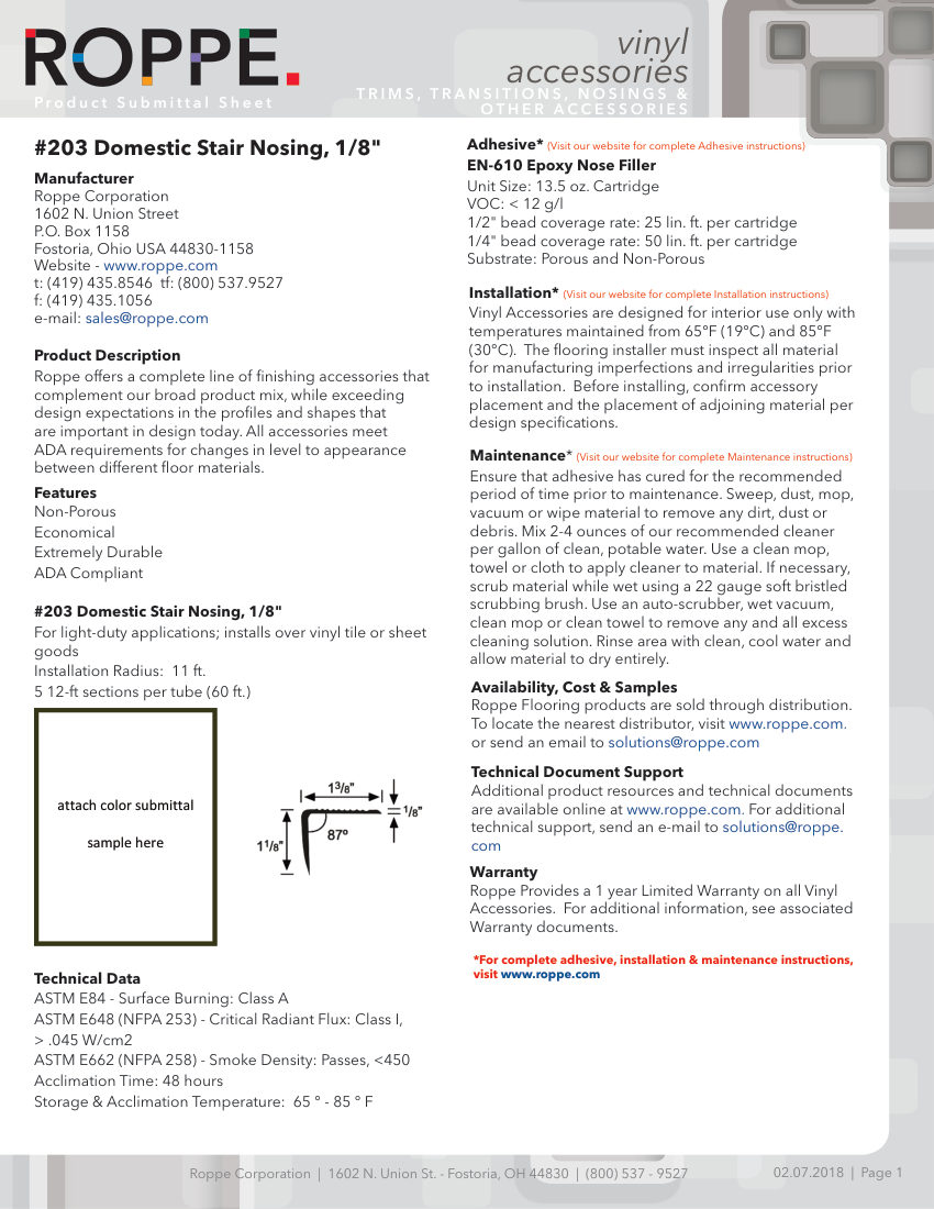 Roppe 203STAIRNOSING cut sheet — first page