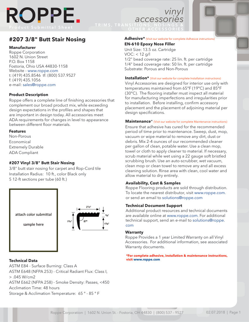 Roppe 207STAIRNOSING cut sheet — first page