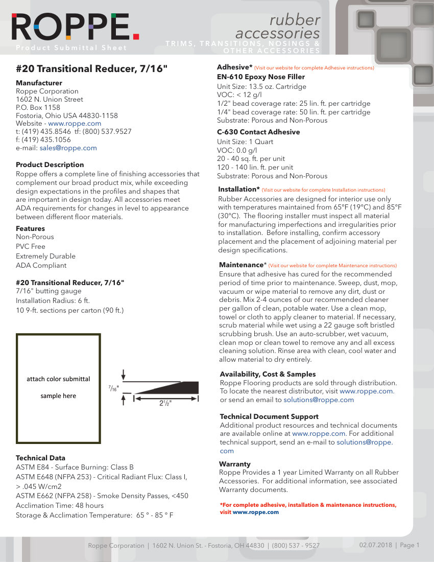 Roppe 20REDUCER cut sheet — first page