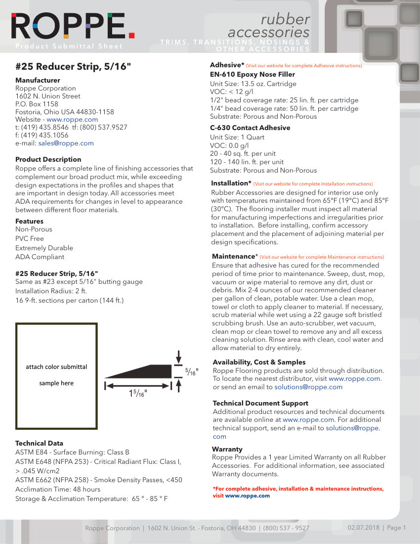 Roppe 25REDUCER cut sheet — first page